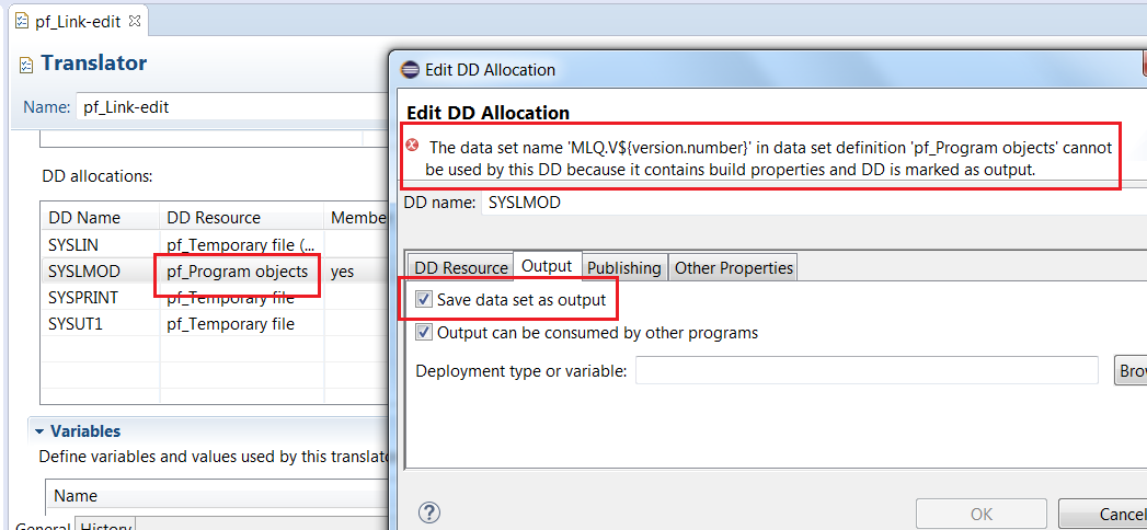 Support build properties in data set definitions