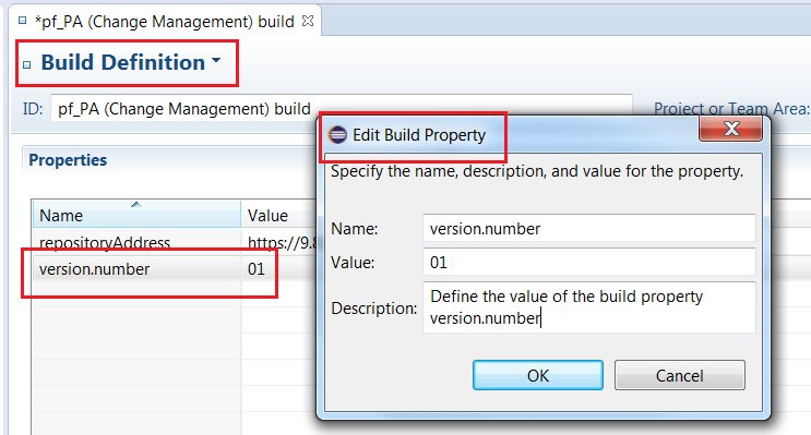 Support build properties in data set definitions