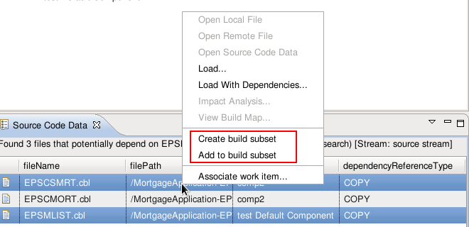 Create or add to a subset from source code data query results