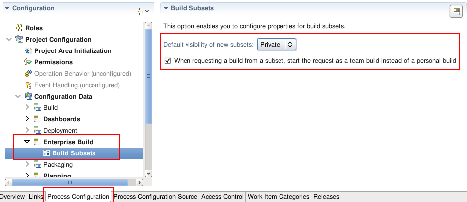 The build subsets configuration options